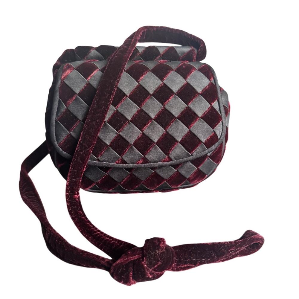 Vintage Vanessa Maroon Velvet Woven Purse Evening‎ Shoulder Bag